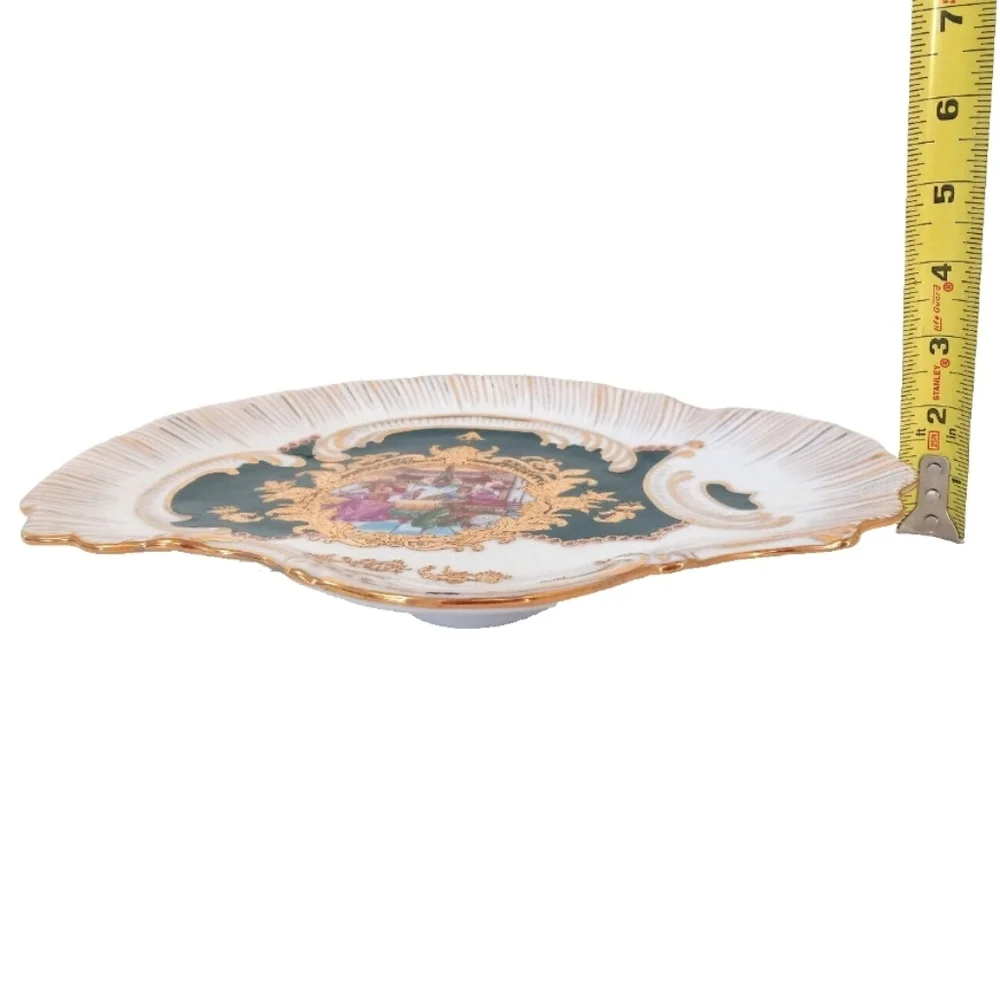 Ornate Gold Gilt Porcelain Handled Plate Green Victorian Romantic Scene